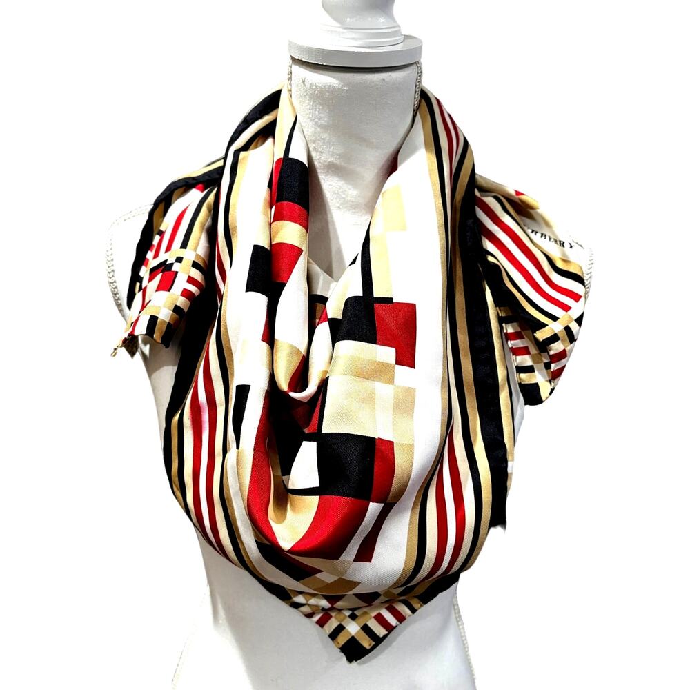 BURBERRY London 100% Silk Beige Red Black Checkered Scarf Wrap